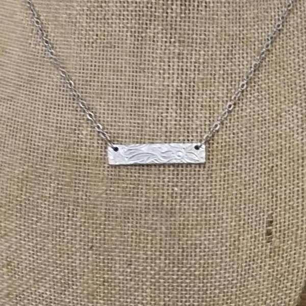 3/8 x 1-1/4" (20) 14gS Bar Necklace Rolled with Floral Paisley Pattern Silver Tone Aluminum with (2) 1.5mm Holes Stamp on Front or back