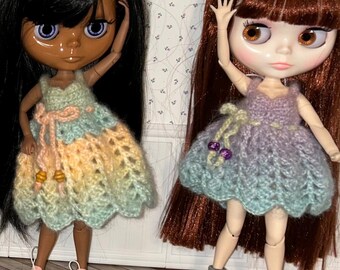 Handmade Crocheted Pastel Spring Dresses for Blythe Doll