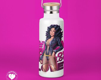 Wasserflasche Believe Divas Collection, Originalillustration, lustige Flasche, Cher, Cher Art, Popstars, Musikdiven, wiederverwendbar, Wasserflasche