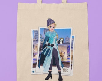 Tote Bag Elsa Street Fashion, Frozen, Parodie, Kunst, Mode, lustige Kleidung, klassische Charaktere, lustiger Cartoon, lustige Einkaufstasche, Canvas Tasche