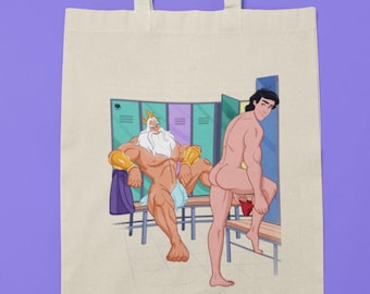Tote Bag Lockers Cruising, Queer Artwork, Gay Princes, Gay Triton, LGBTQ Canvas Bag, Gay Mermaid, Parodie Artwork, Tote Bag, Canvas Tasche, +18