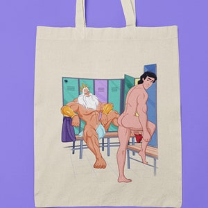 Tote Bag Lockers Cruising, Queer Artwork, Gay Princes, Gay Triton, LGBTQ Canvas Bag, Gay Mermaid, Parody Artwork, Tote Bag, Canvas Bag, +18