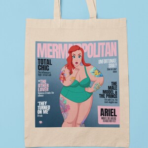 Tote Bag Mermaidpolitan Magazines, Princesses, Ariel, Original, Parody, Tote Bag, Fun Princess, Tessa H, Parody, Fun Tote Bag, Canvas Bag Natural