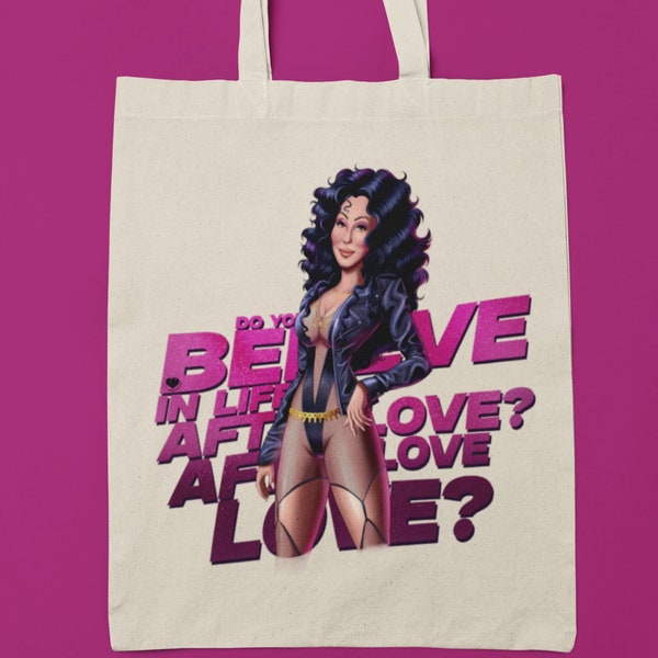 Tote Bag Believe Divas Collection, Queer Artwork, Cher, Fun Apparel, Pop Singer, Original Illustration, Fun Artwork, Fun Bag, Canvas Bag