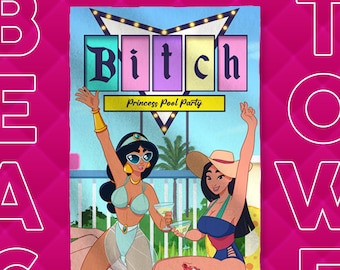 Beach Towel Bitch Pool Party Special Edition, Disney Princesses, Parody Art, Queer, Jasmine, Mulan, Fun Bath Towel, Towel 35x70, Soft Towel