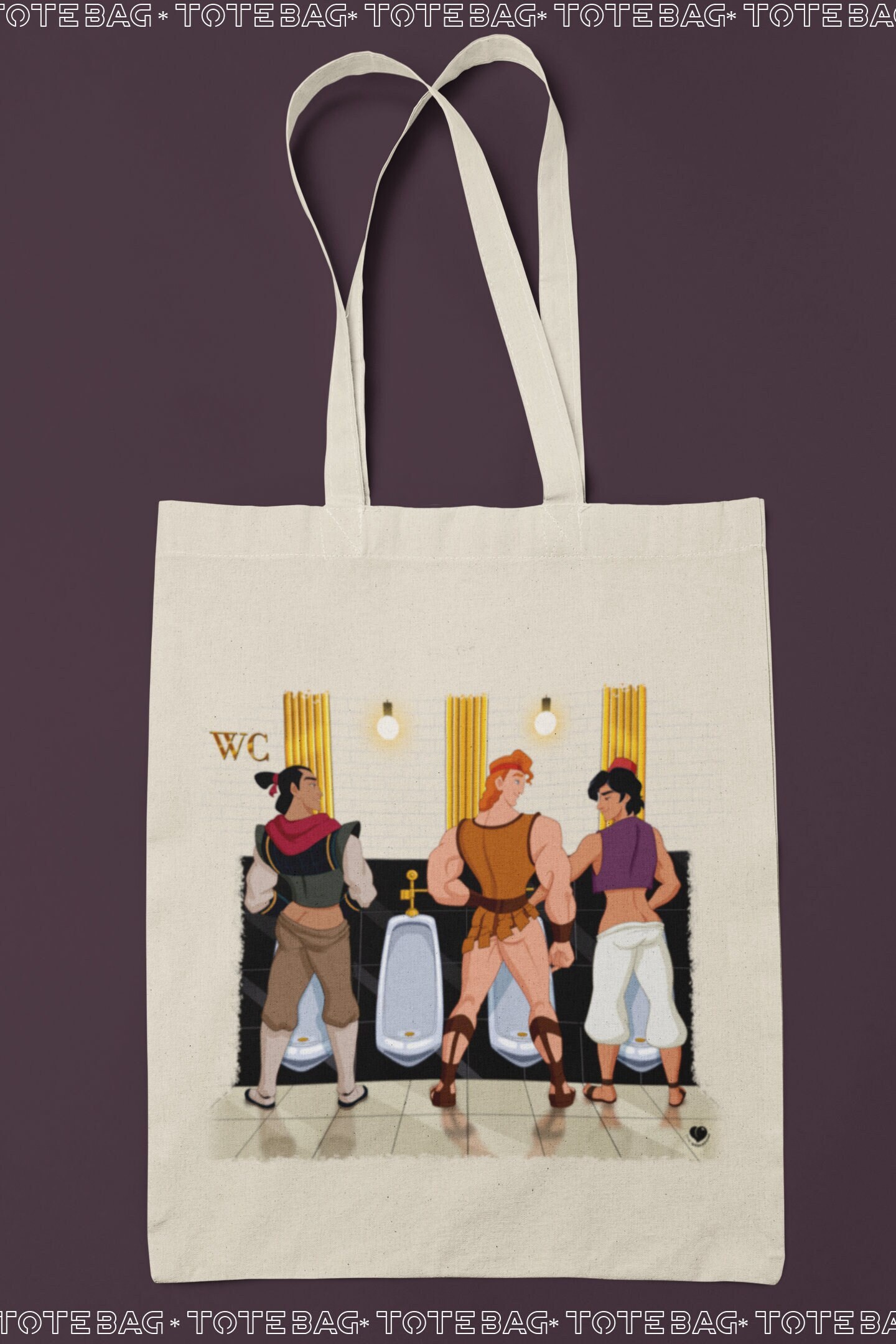 Tote Bag WC Cruising Cruising, Queer Artwork, Gay Princes, Shang, Hercules, Aladdin, LGBTQ Bag, Parody Artwork, Tote Bag, Canvas Bag, +18