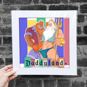 Matted Poster Daddyland Special Edition, Queer Artwork, Gay Daddy, Gay Triton, Gay Zeus, LGBTQ Posters, Parody, Home Decor, Wall Decor, +18