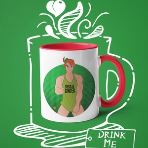 Coffee Mug Kiss a Ginger Dudes, Queer Artwork, Gay Illustration, LGBTQ Houseware, Gay Pride Art, Gay Ginger, Fun Mug, Drinkware, +18