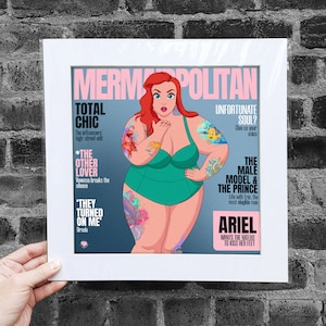 Matted Poster Mermaidpolitan Magazines, Princesses, Ariel, Original Art, Parody, Fun Posters, Classic Characters, Fun Home Decor, Wall Decor