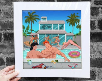 Matted Poster Pool Party Princes Special Edition, Queer, Gay, LGBTQ Decor, Gay Pride Merchandise, Parody Art, Home Decor, Wall Decor, +18