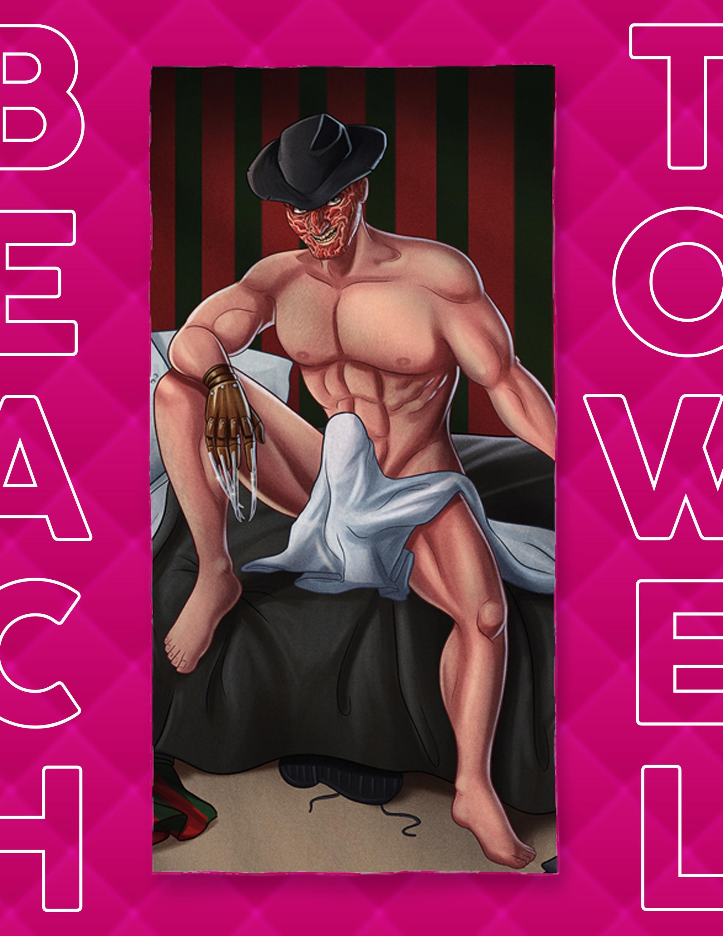 Beach Towel Freddy Krueger Halloqueer, Queer, Gay, LGBTQ, Gay Pride, Halloween, Spooky, Villains, Fun Bath Towel, Towel 35x70, Soft Towel