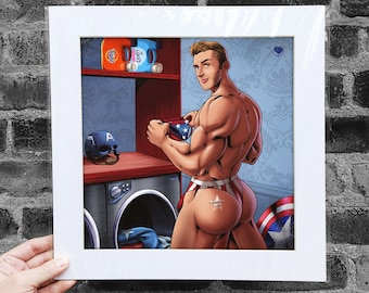 Matted Poster Captain America Super Homie, Queer, Gay Illustration, LGBTQ Posters, Gay Pride, Gay Superheroes, Home Decor, Wall Decor, +18