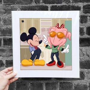Póster con paspartú, edición especial de Acción de Gracias, parodia, póster divertido, Mickey, Acción de Gracias, dibujos animados divertidos, parodia de Friends, decoración del hogar, decoración de pared