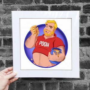 Matted Poster Pooh FamOsos, Queer Artwork, Gay Illustration, LGBTQ Poster, Gay Bears, Gay Classic Cartoons, Fun Home Decor, Wall Decor, +18