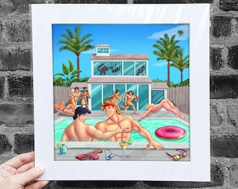 Matted Poster Pool Party Princes Special Edition, Queer, Gay, LGBTQ Decor, Gay Pride Merchandise, Parody Art, Home Decor, Wall Decor, +18