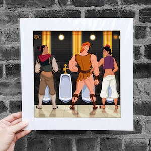 Gematteerde poster WC Cruising Cruising, queer artwork, Gay Princes, Shang, Hercules, Aladdin, LGBTQ-poster, parodie, woondecoratie, wanddecoratie, +18