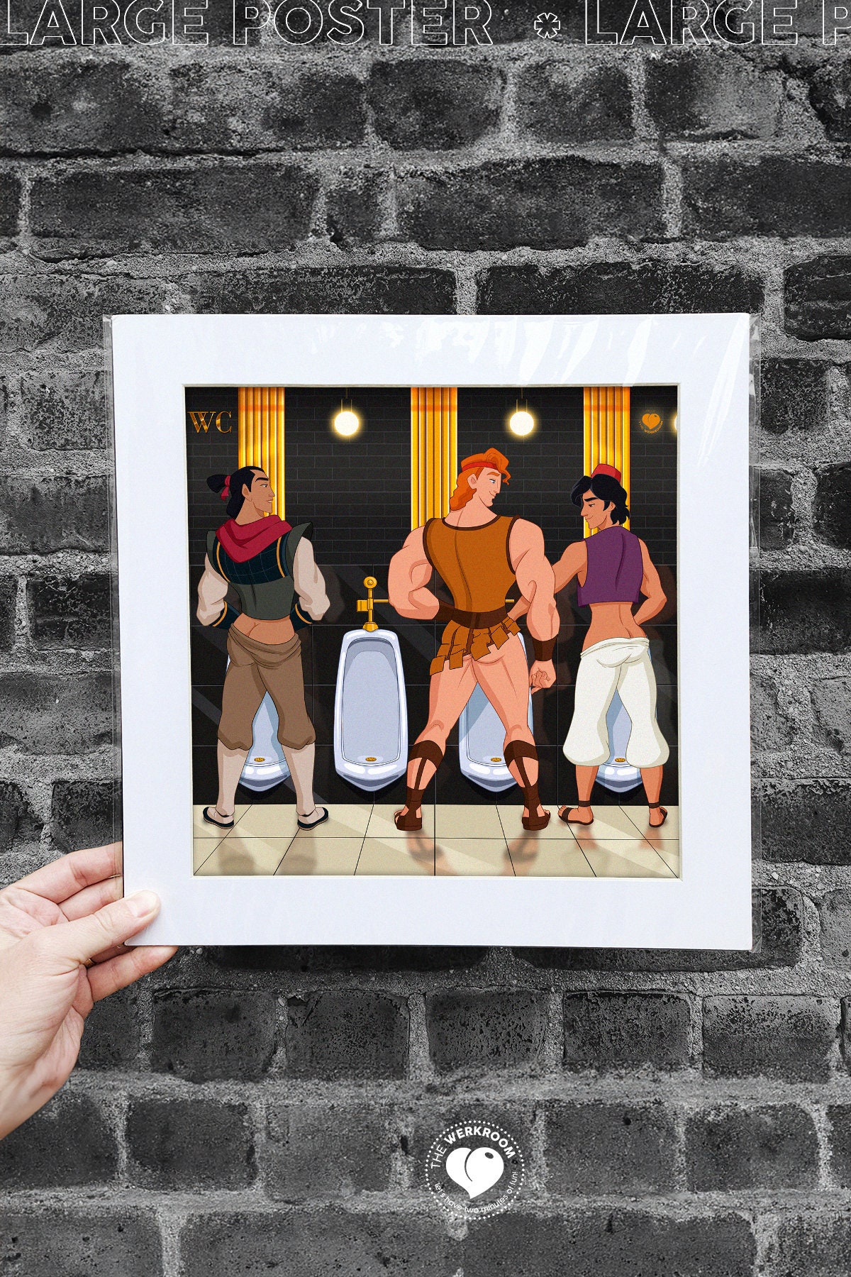Matted Poster WC Cruising Cruising, Queer Artwork, Gay Princes, Shang, Hercules, Aladdin, LGBTQ Poster, Parody, Home Decor, Wall Decor, +18