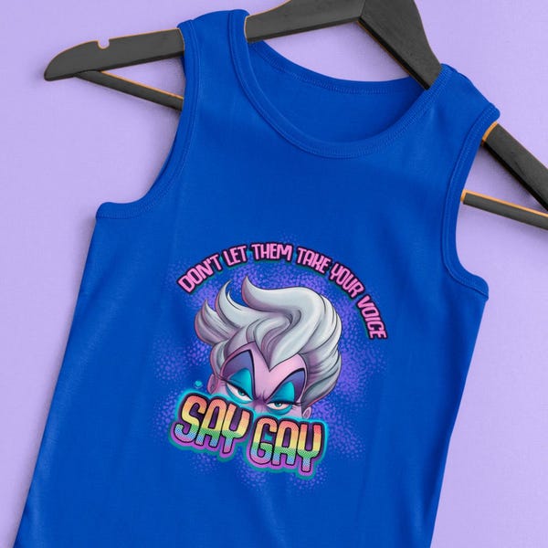 Camiseta regata unissex Ursula Say Gay Edição especial, arte queer, ícone gay, liberdade LGBT, vestuário LGBTQ, arte do orgulho gay, blusa divertida, presente, roupas