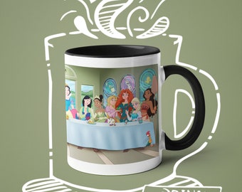 Tasse à café Last Supper Princesses, Disney Fan, Parodie, Fun Houseware, Ariel, Jasmine, Mulan, Cendrillon, Belle, Fête, Tasse amusante, Verres