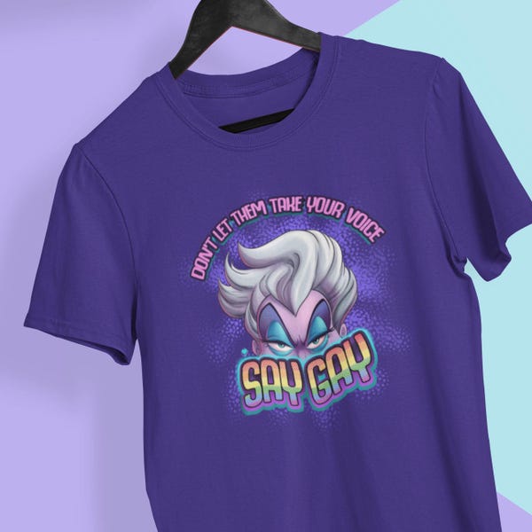 Camiseta unissex Ursula Say Gay Edição especial, arte queer, ícone gay, liberdade LGBT, vestuário LGBTQ, ilustração do orgulho gay, presente, roupas