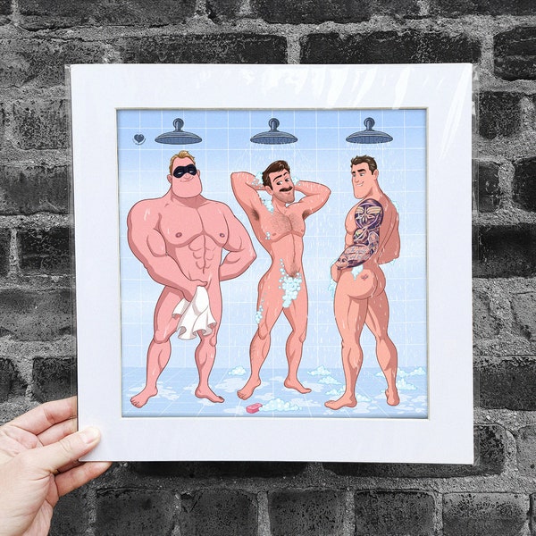 Matted Poster Showers Cruising, Queer, Gay Incredible, Gay Hero, Gay Dad, LGBTQ Poster, Gay Shower, Parody Art, Home Decor, Wall Decor, +18