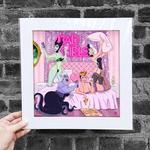 Matted Poster Villains Slumber Party, Ursula, Cruella, Evil Queen, Maleficent, Parody, Party Girls, LGBTQ Posters, Fun Poster, Gift, Clothes