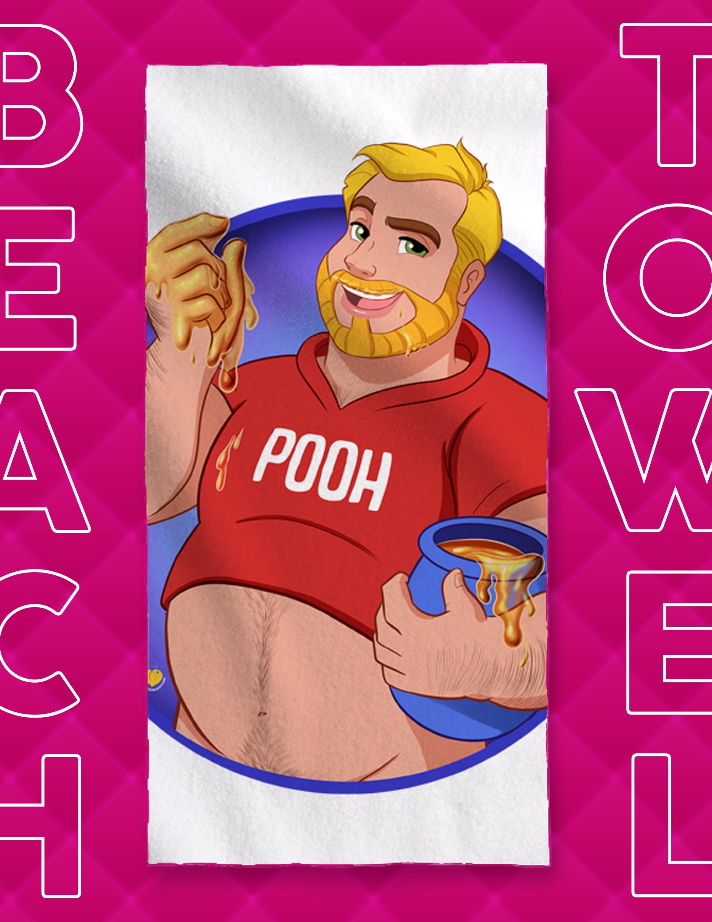 Toalha de praia Pooh FamOsos, Arte Queer, Ilustração Gay, LGBTQ, Ursos Gays, Desenhos animados clássicos gays, Toalha de banho divertida, Toalha 35x70, Toalha macia