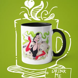 Coffee Mug Cruella Villains, Queer Artwork, Gay, Parody Illustration, LGBTQ Houseware, 101 Dalmatians, Villains Art, Fun Mug, Drinkware, +18