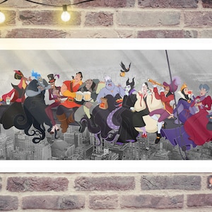 Matted Poster Villains Skyscraper, Parody Villains, Disney, Rockefeller Center, NYC, Classic Characters, Cartoons, Home Decor, Wall Decor
