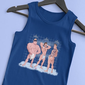Unisex Tank Top Duschen Cruisten, Queer, Gay unglaublich, Gay Held, Gay Dad, LGBTQ Bekleidung, Gay Shower, Parodie Kunstwerk, Geschenk, Kleidung, +18