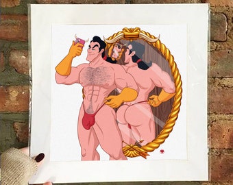 Matted Poster Gaston Villains, Queer Art, Gay, Parody Illustration, LGBTQ Posters, Beauty & the Beast, Villain, Home Decor, Wall Decor, +18