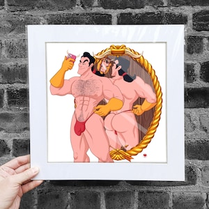 Mattiertes Poster Gaston Schurken, Queer Art, Gay, Parodie Illustration, LGBTQ Poster, Die Schöne & das Biest, Bösewicht, Home Decor, Wanddeko, +18