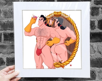 Matted Poster Gaston Villains, Queer Art, Gay, Parody Illustration, LGBTQ Posters, Beauty & the Beast, Villain, Home Decor, Wall Decor, +18