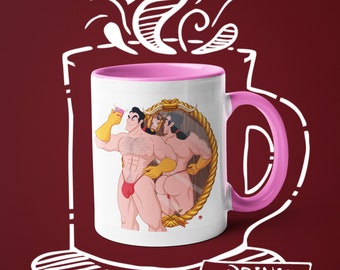 Koffiemok Gaston Villains, Queer Artwork, Gay, Parodie-illustratie, LGBTQ Houseware, Beauty & the Beast, Villains, Leuke mok, Drinkware, +18