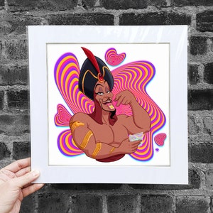 Mattiertes Poster Jafar Schurken, Queer Artwork, Gay Kunstwerk, Parodie Illustration, LGBTQ Poster, Aladdin, Bösewicht, Home Decor, Wanddeko, +18