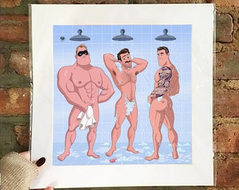 Poster emmêlé Showers Cruising, homosexuel, gay incroyable, héros gay, papa gay, affiche LGBTQ, douche gay, art parodique, décoration d'intérieur, décoration murale, +18