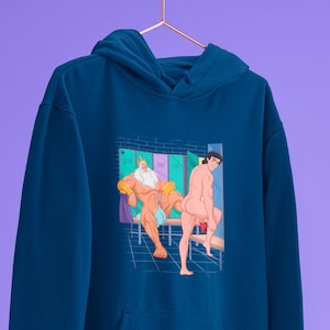 Unisex Hoodie Lockers Cruising, Queer Art, Gay Princes, Gay Triton, LGBTQ Apparel, Gay Mermaid, Parody Artwork, Gay Sweatshirt, Gift, +18