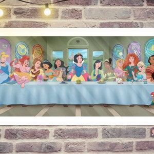 Matted Poster Last Supper Disney Princesses, Parody Art, Fun Poster, Classic Characters, Fun Cartoons, Home Decor, Princess, Wall Decor