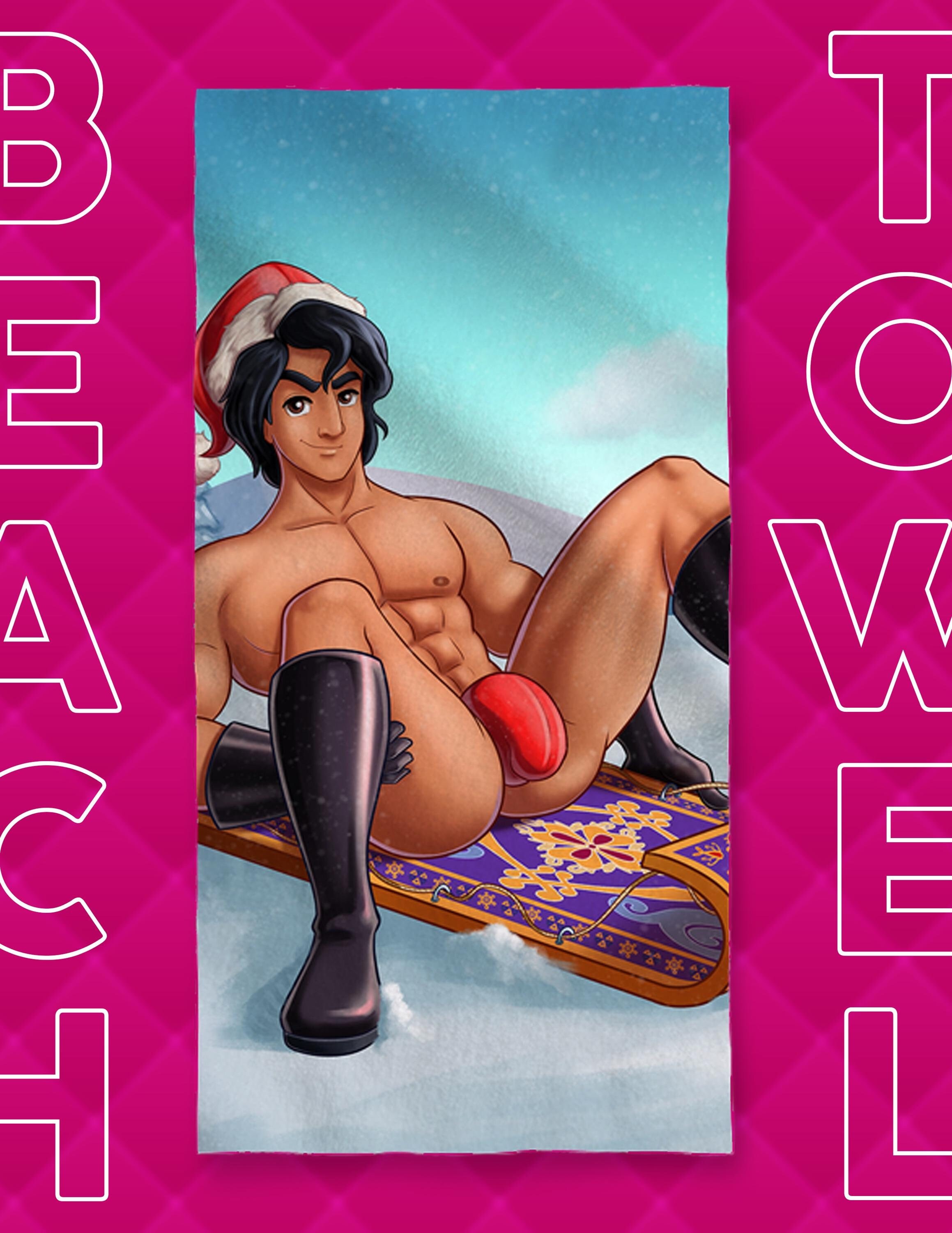 Beach Towel Aladdin Christmas, Queer Prince, Gay Christmas, LGBTQ Artwork, Christmas Prince, Fun Bath Towel, Towel 36x70, Soft Towel, +18