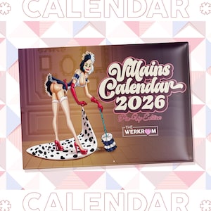 Calendar 2026 Pin Up Villains, Disney Villains, Queer Artwork, LGBTQ, Gay Parody, Vintage, Home, Wall Decor, +18