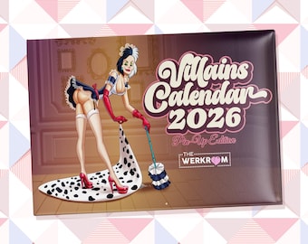 Calendar 2026 Pin Up Villains, Disney Villains, Queer Artwork, LGBTQ, Gay Parody, Vintage, Home, Wall Decor, +18
