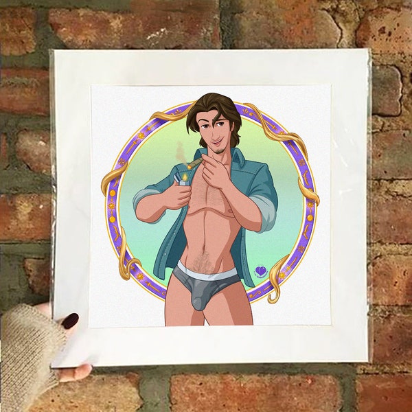 Matted Poster Flynn Prinsex, Disney Prince, Gay Artwork, LGBTQ Decor, Gay Pride Merchandise, Parody, Gay Prince, Home Decor, Wall Decor, +18