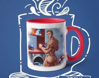 Koffiemok Captain America Super Homie, Queer, Gay Illustratie, LGBTQ Houseware, Gay Pride Art, Gay Superheroes, Leuke mok, Drinkware, +18