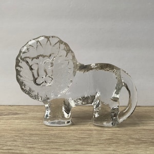 Vintage Kosta Boda Glass Lion Art Paperweight Figurine, Home Office Decor, Collectable Art Glass, Zoo Series by Bertil Vallien Sweden