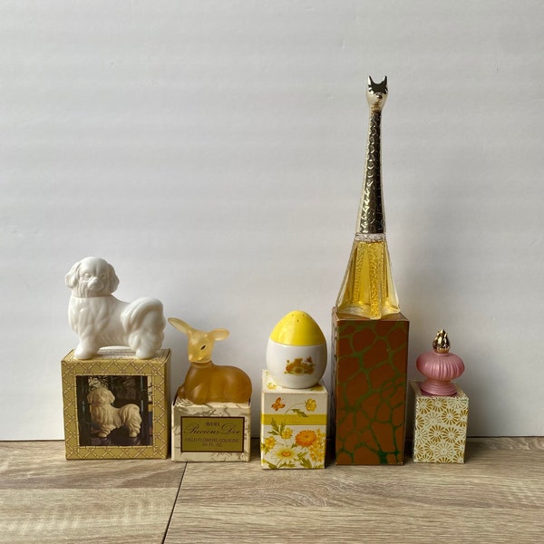 Choice of Vintage AVON Collectible Bottles, Collectible Avon Perfume Cologne Fragrance Decanter, Dog Deer Giraffe Butterfly Home Decor