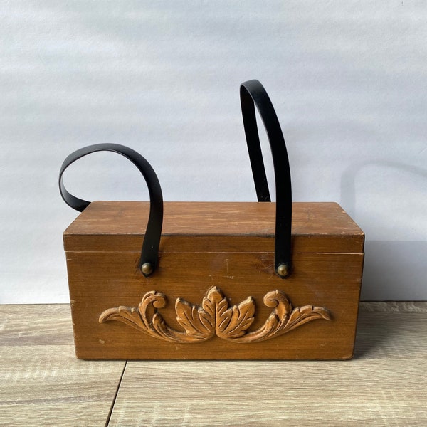 Vintage Enid Collins of Texas Carved Floral Box Bag Purse, Mid Century Collectable Home Decor