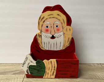 Handmade Wood Santa Christmas Card Holder, Festive Kitschy Holiday Home Decor