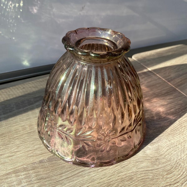 Vintage Pink Purple Carnival Glass Floral Fairy Lamp Shade by Homco, Iridescent Votive Holder Shade Only