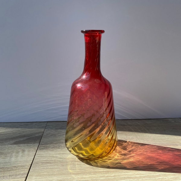 Vintage Baccarat Rose Tiente Swirl Decanter Vase, Retro Home Decor, Hand Blown Art Glass