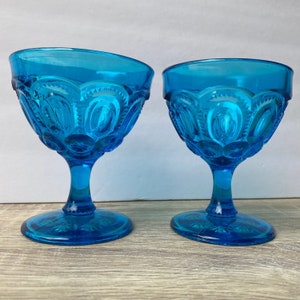 Blue LE Smith Moon and Star Glasses, Retro MCM Barware, Vintage Collectable Glass